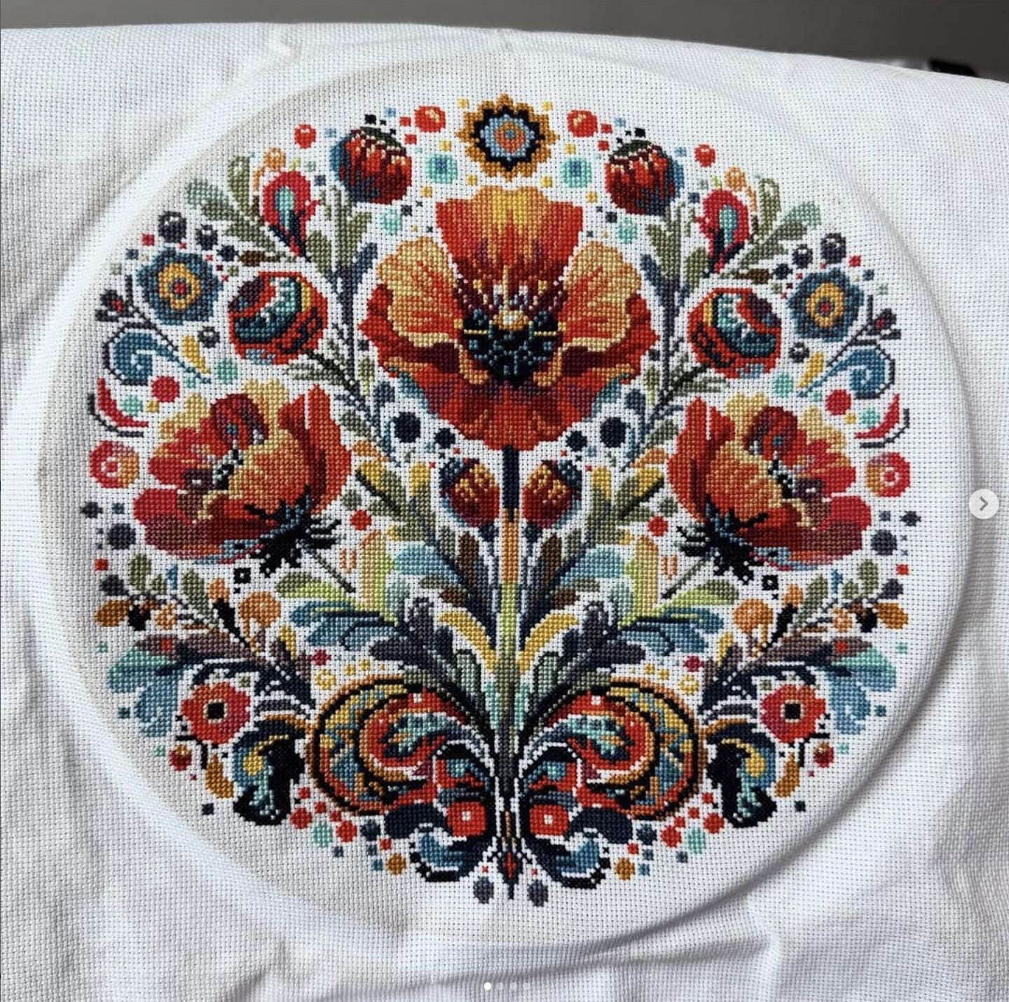 Ornate Poppy Bloom, cross stitch pattern, Flowers, Spring, modern cross stitch, PDF, instant download, FLR54