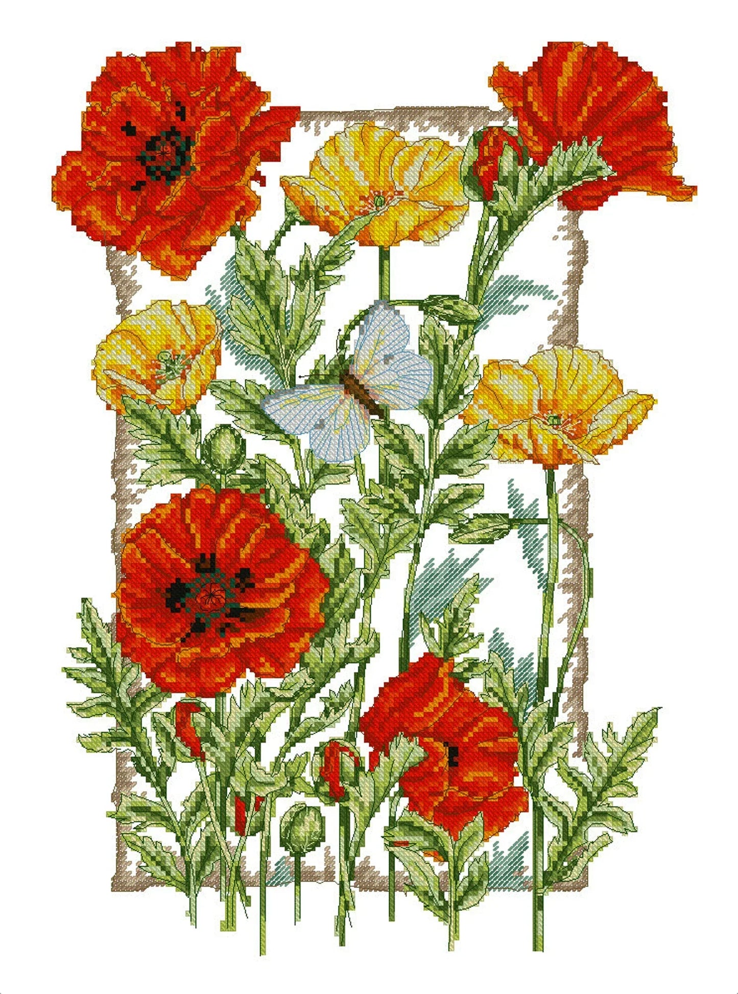 Poppy Cross Stitch Pattern Wildflowers Cross Stitch Flowers Counted PDF X-stitch Chart Needlepoint Embroidery Instant Download