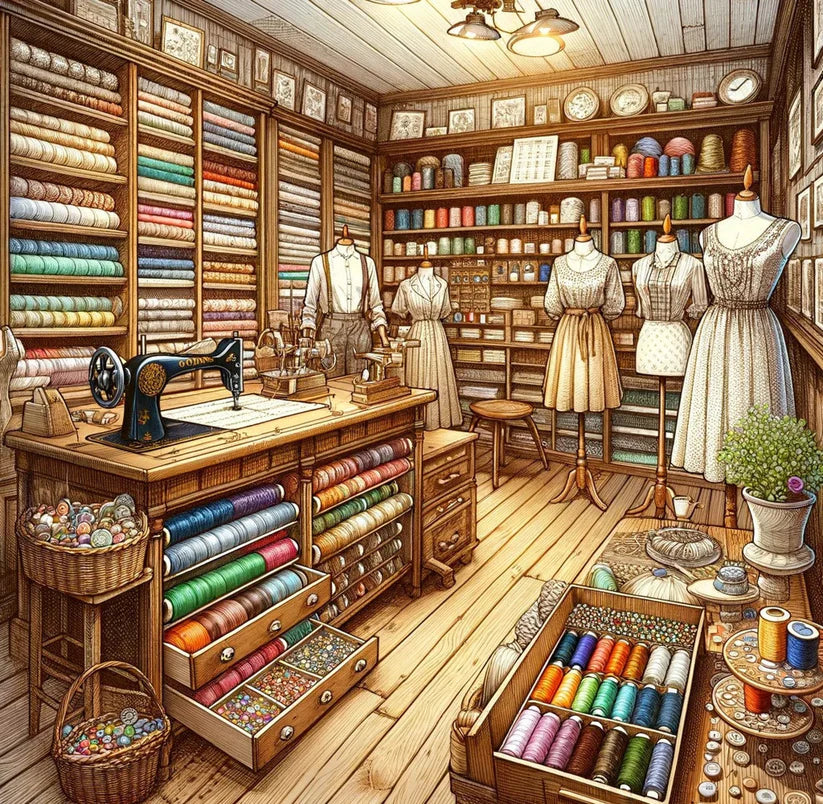 Cross Stitch Pattern Vintage Fabric Shop Sewing Room,Pdf,Instant Download,Interior Design,Full Coverage Full Coverage