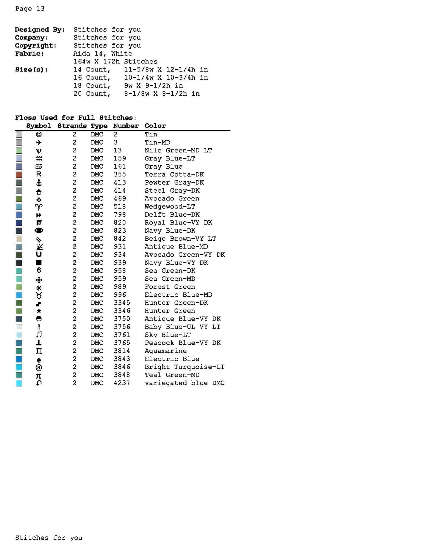 Blue Snowman- Counted Cross Stitch Patterns - Printable Chart PDF Format Needlework Embroidery Crafts DIY DMC color