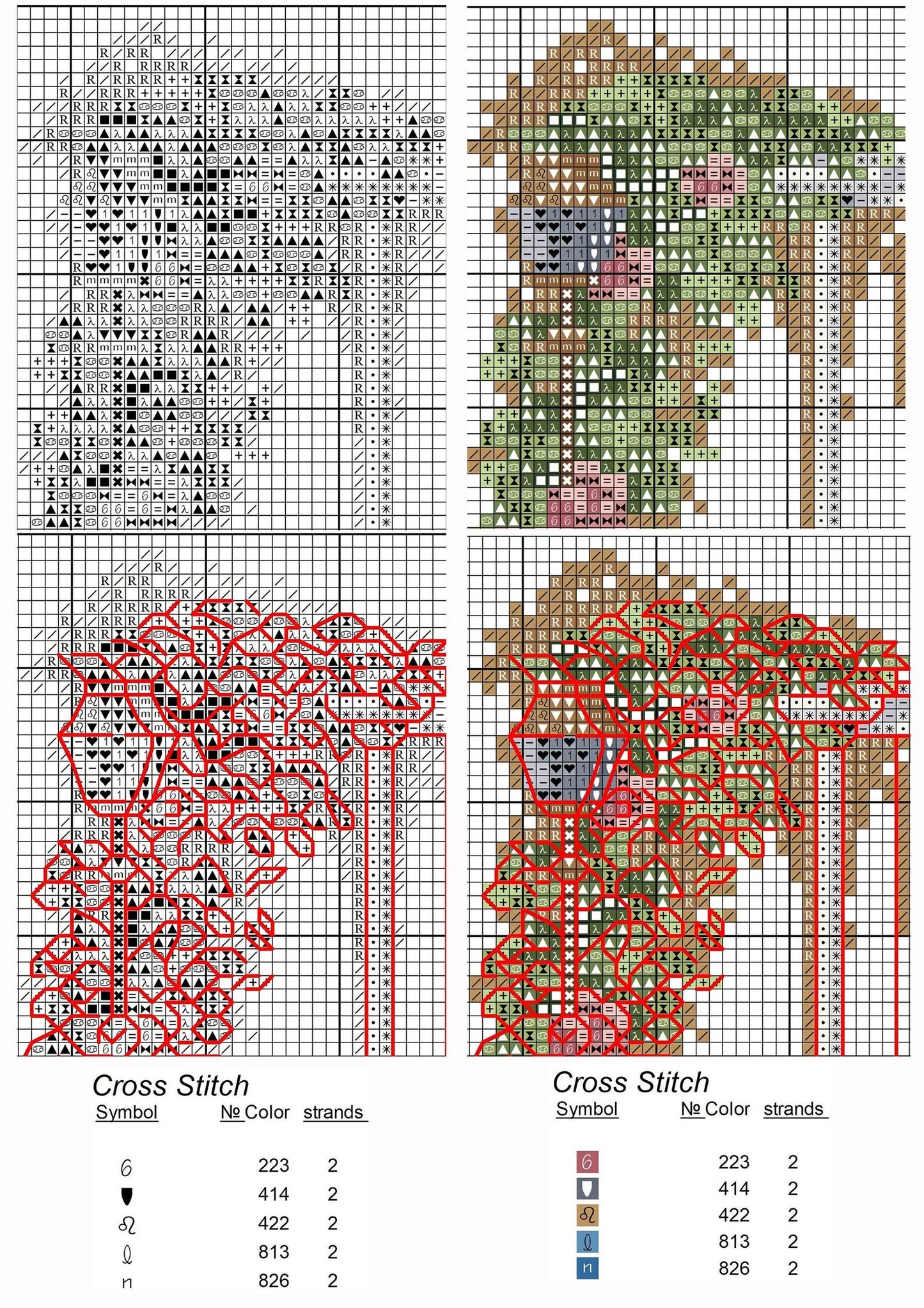 Garden Pattern for Cross Stitch PDF, Rose Counted Cross Stitch, Green Garden Embroidery PDF Digital File Instant Download