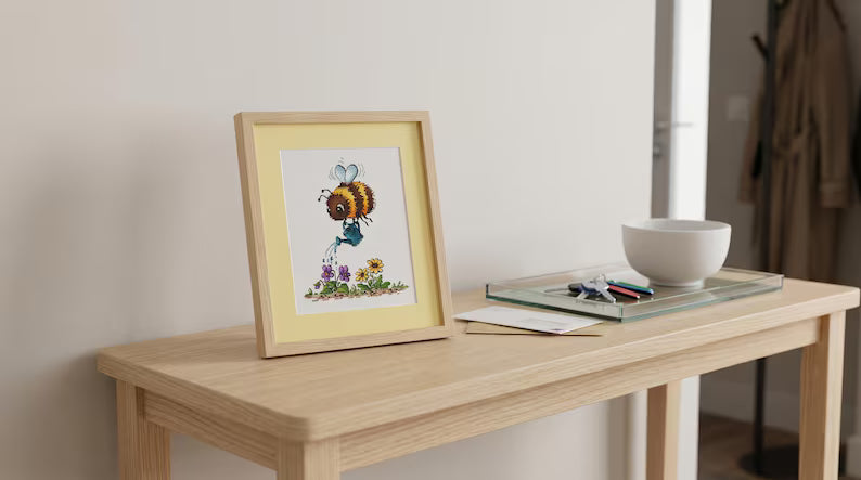 Bee Cross Stitch Pattern PDF Bumblebee Watering Spring Garden Instant Download Digital File