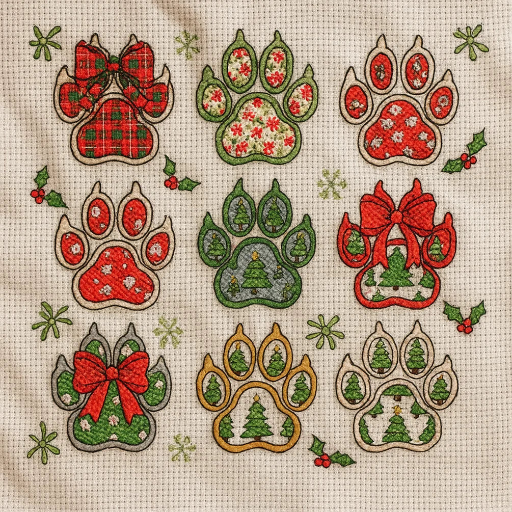 Christmas Paw Prints – Cross Stitch Pattern (PDF Download)