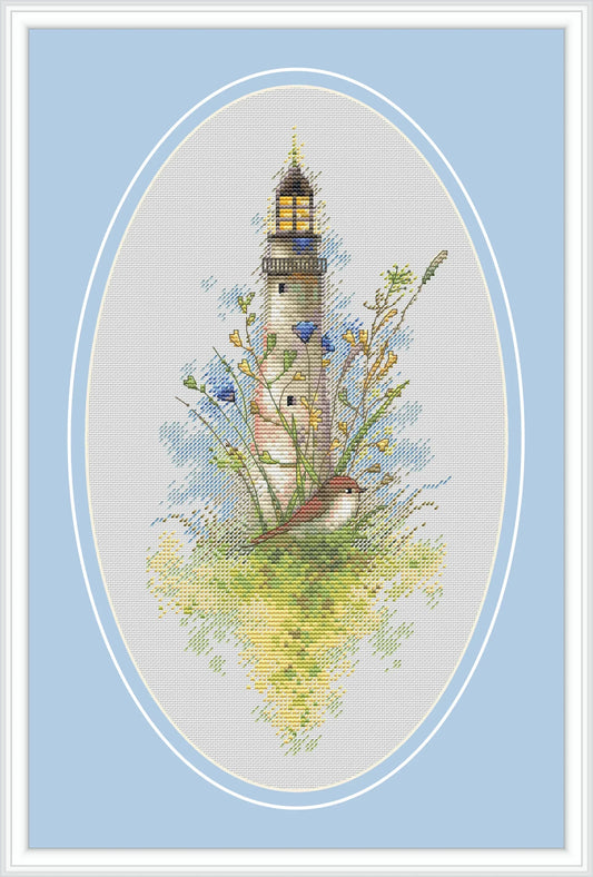 The Lighthouse and the Bird Cross Stitch Pattern PDF Instant Download