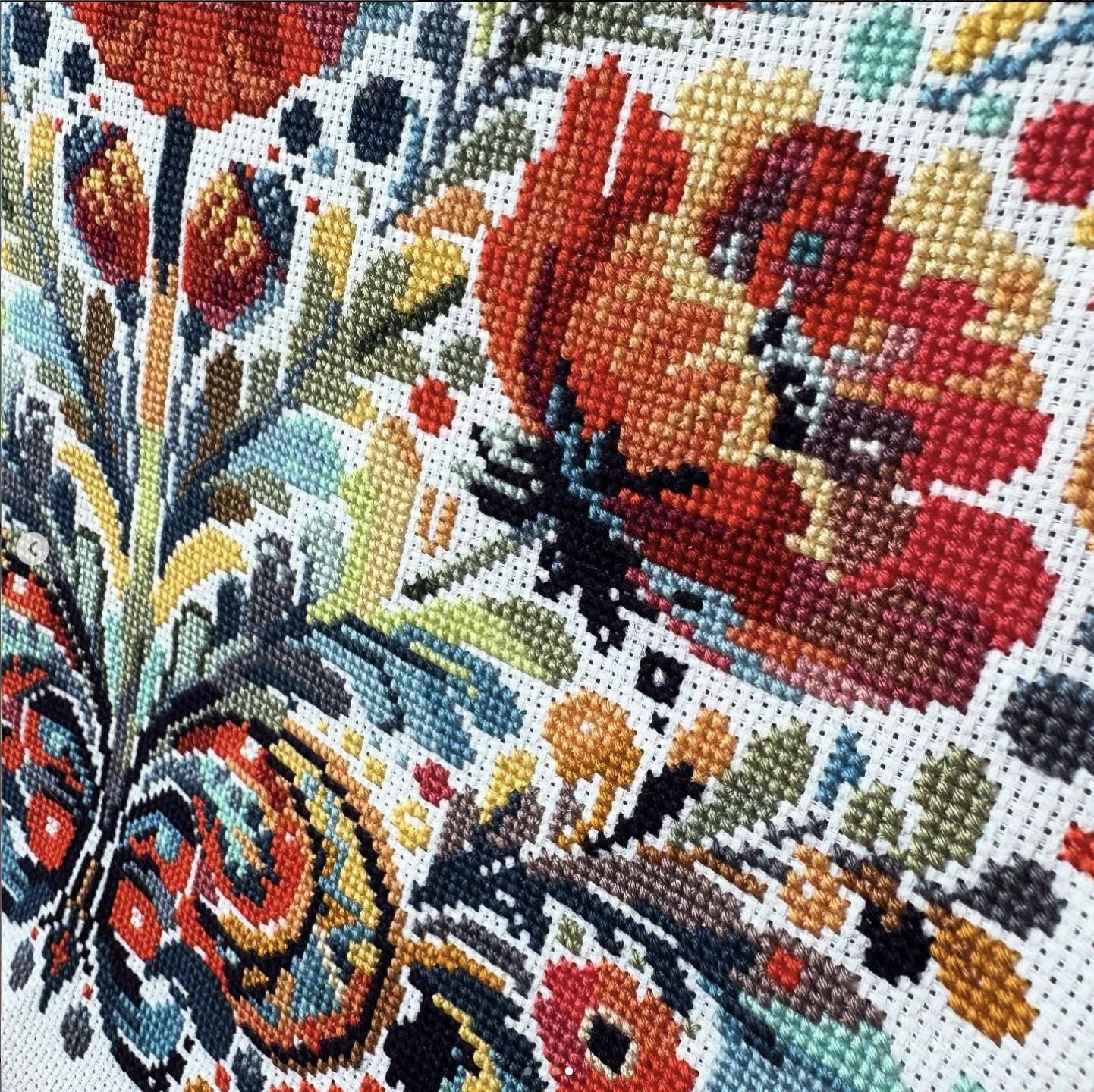 Ornate Poppy Bloom, cross stitch pattern, Flowers, Spring, modern cross stitch, PDF, instant download, FLR54