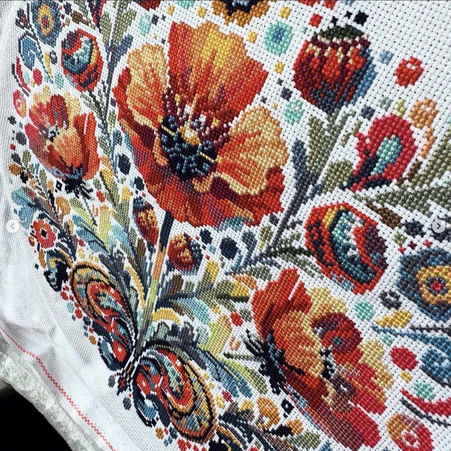 Ornate Poppy Bloom, cross stitch pattern, Flowers, Spring, modern cross stitch, PDF, instant download, FLR54
