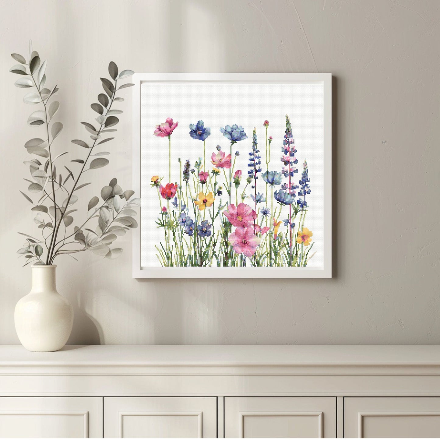 Wildflowers Cross Stitch Pattern Instant PDF Download - Wildflower Meadow Watercolor Cross Stitch Hand Embroidery Flowers Nature Pattern
