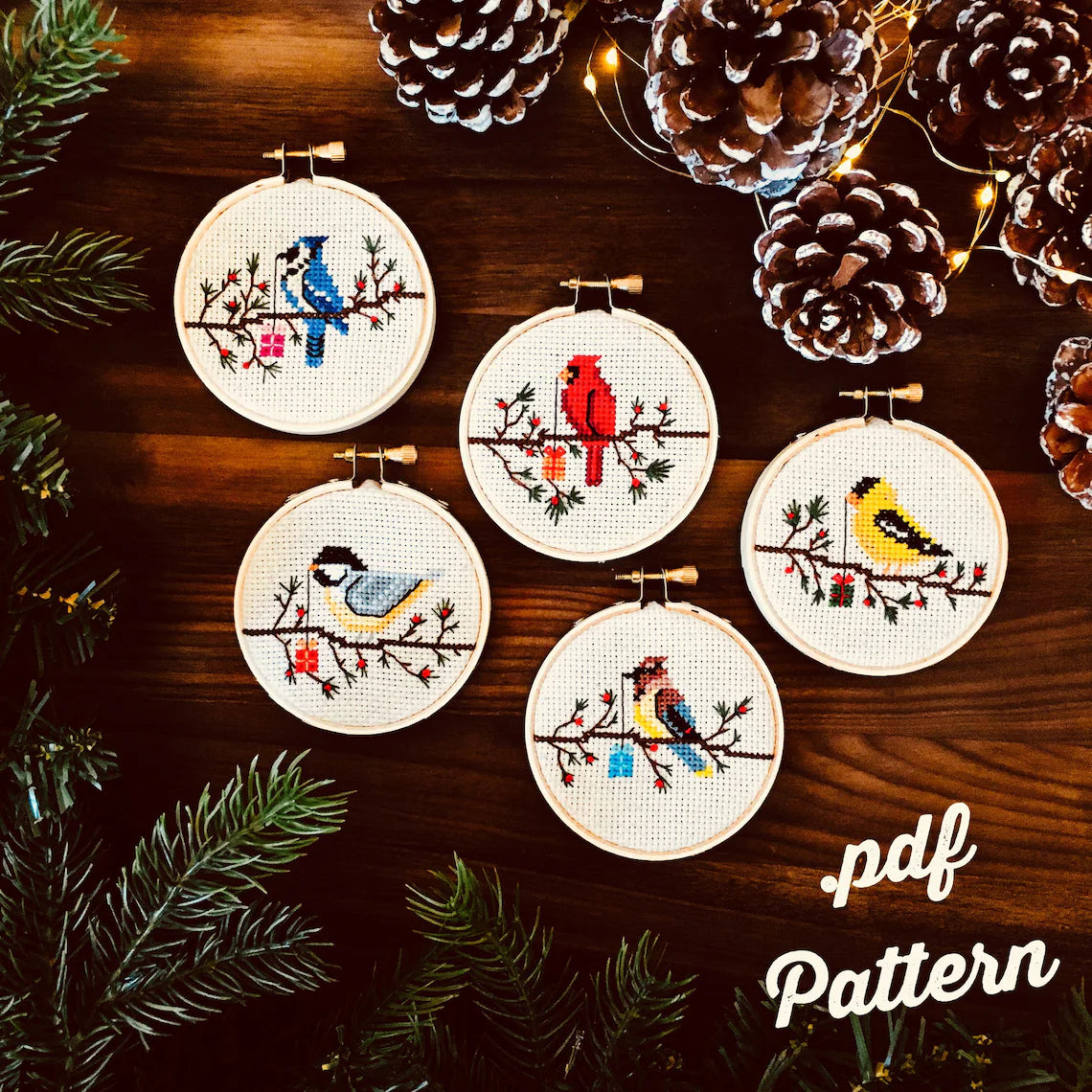 Holiday Birds Cross Stitch Pattern - 5 different designs