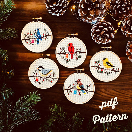 Holiday Birds Cross Stitch Pattern - 5 different designs
