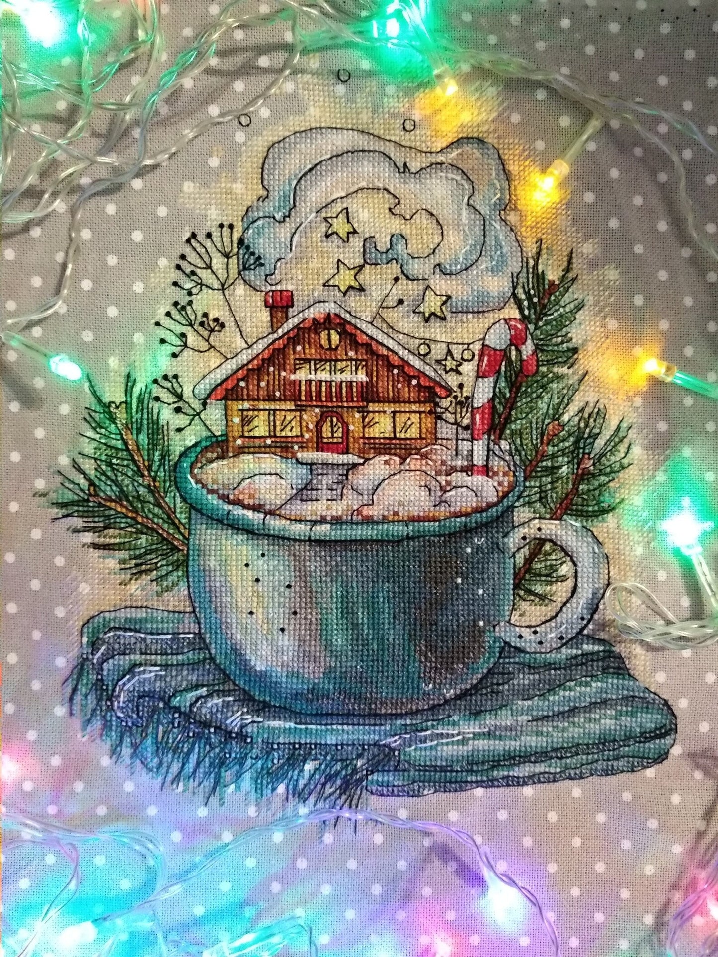 Cross Stitch Pattern Winter in the cup DMC Embroidery Chart Printable PDF Instant Download