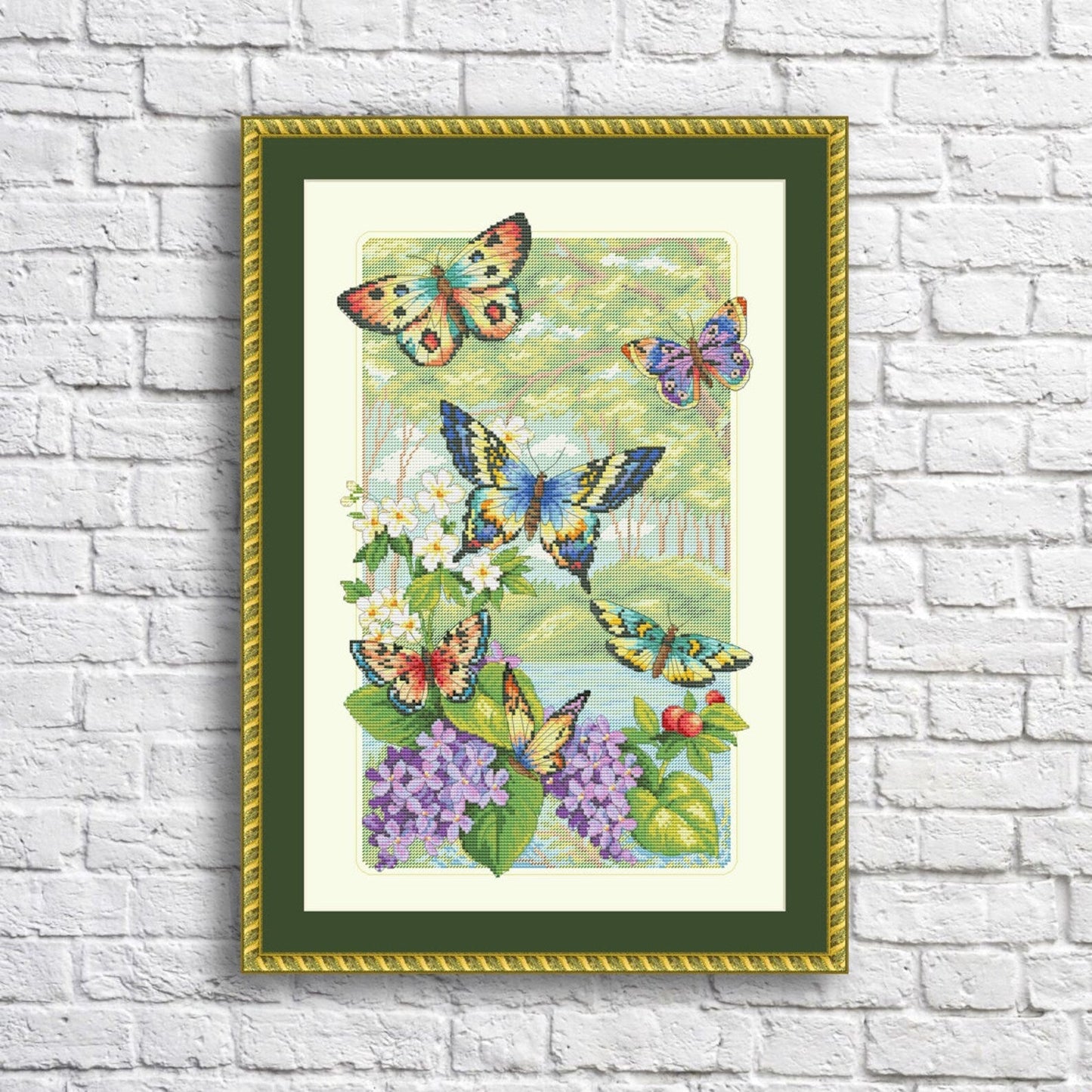 Butterfly Forest Cross Stitch Pattern PDF Digital Pattern Modern Decor Wild Flowers Pattern Bouquet Embroidery Needlepoint Chart Download