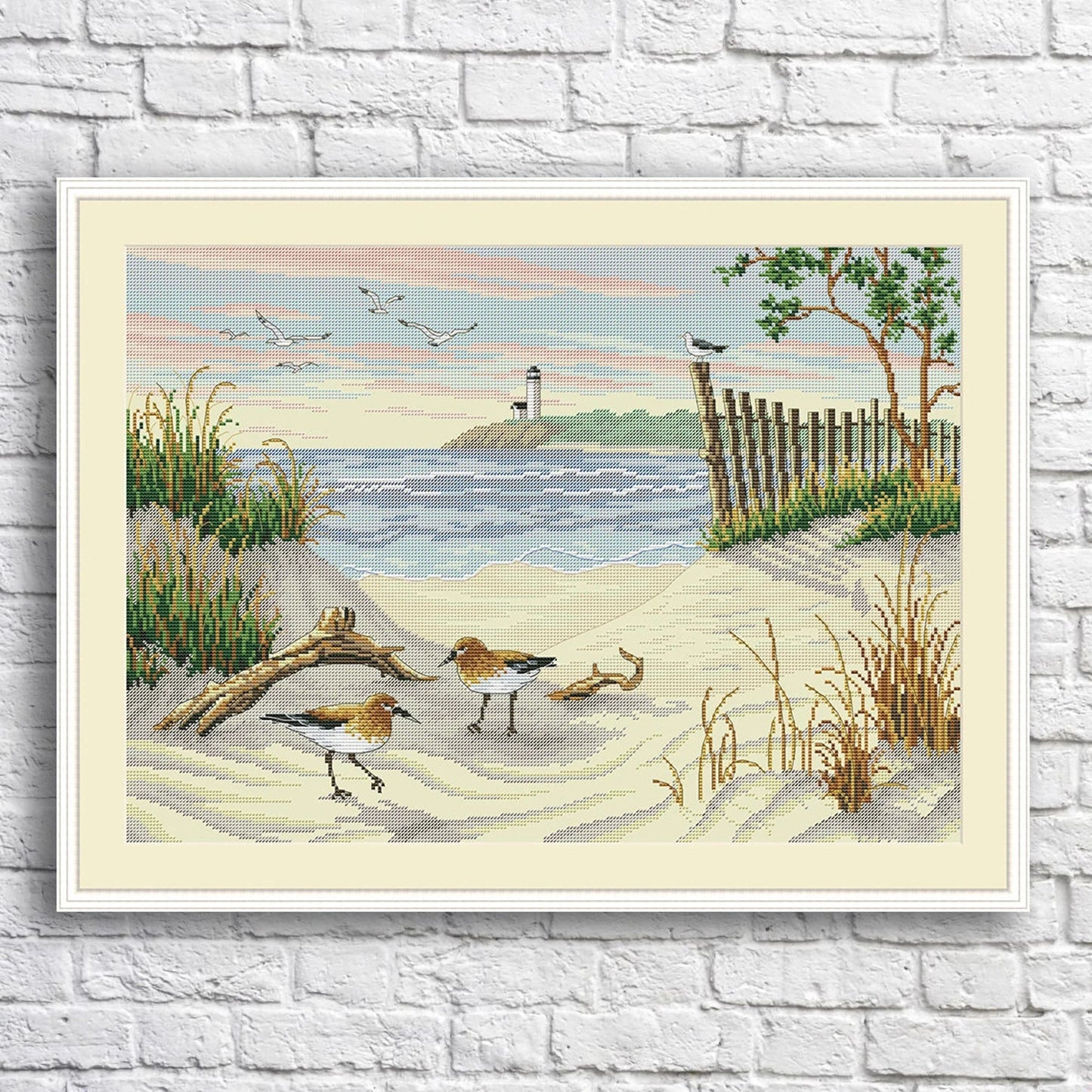 Beauty of the Beach Counted Cross Stitch Pattern Digital Pattern Modern Decor Landscape Pattern Hand Embroidery Needlepoint Seagulls Sea