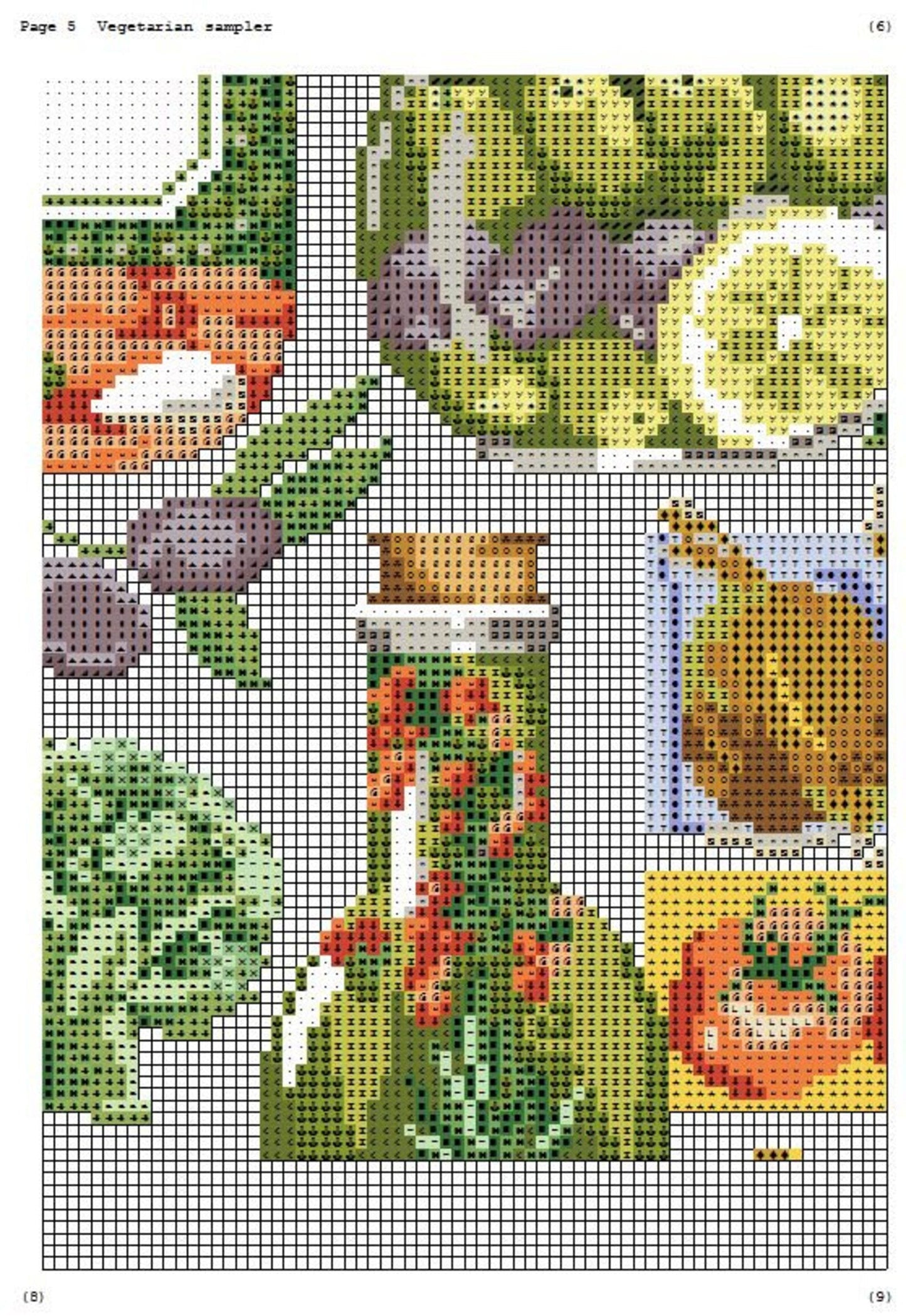 Vegetarian Sampler Cross Stitch Pattern Kitchen Decor Pattern Hand Embroidery Needlepoint Counted cross stitch Kitchen Still Life Vegetables