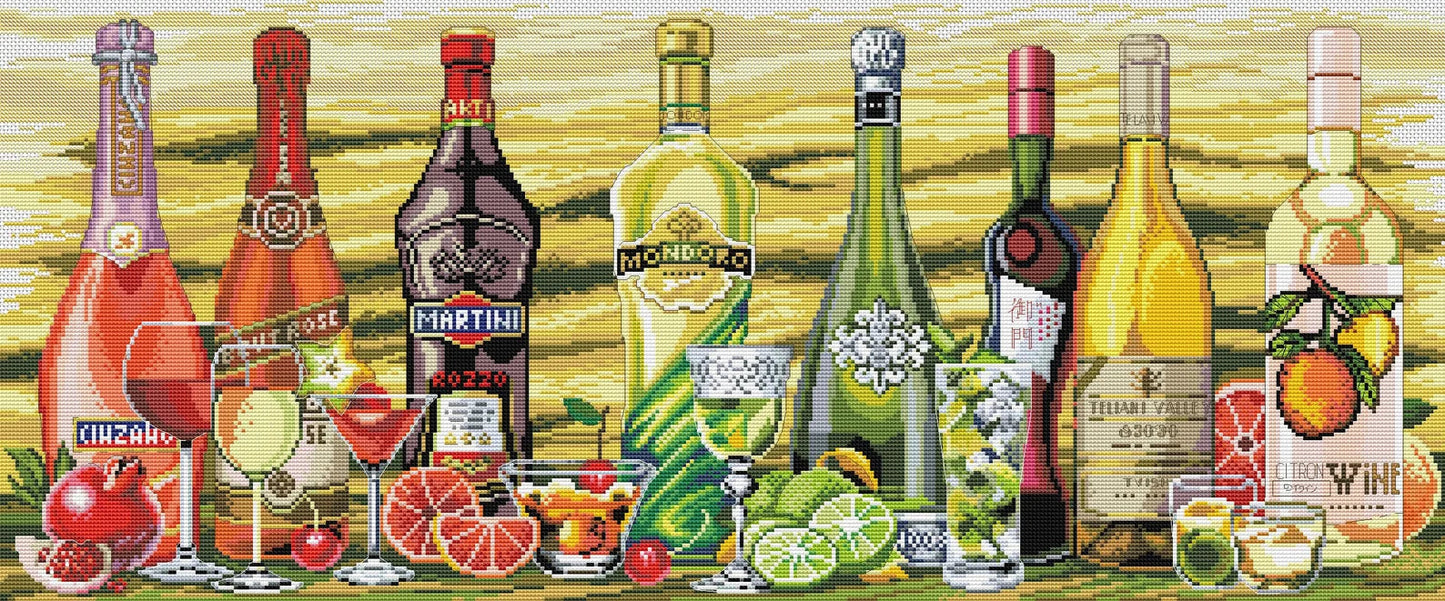 Bottle Wine Cross Stitch Pattern Still Life Kitchen Decor Hand Embroidery Needlepoint Chart Counted cross stitch Glass Shot Cocktail Fruit