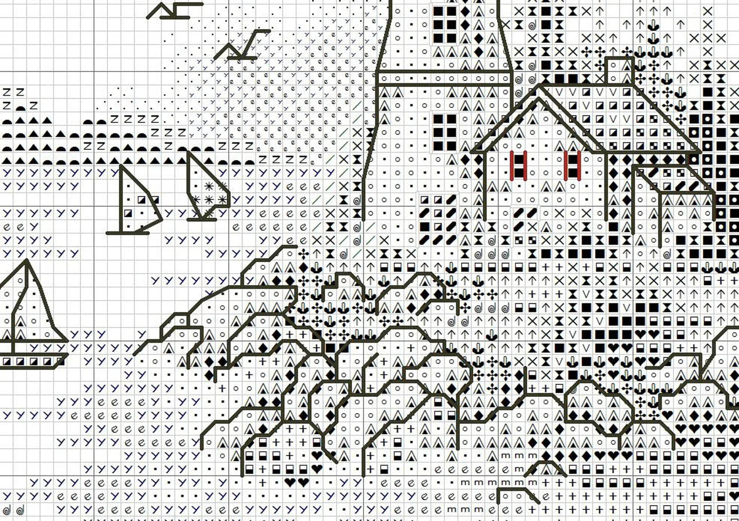 Summer on the Beach Cross Stitch Pattern Digital Pattern Modern Decor Landscape Pattern Hand Embroidery Needlepoint Counted cross stitch