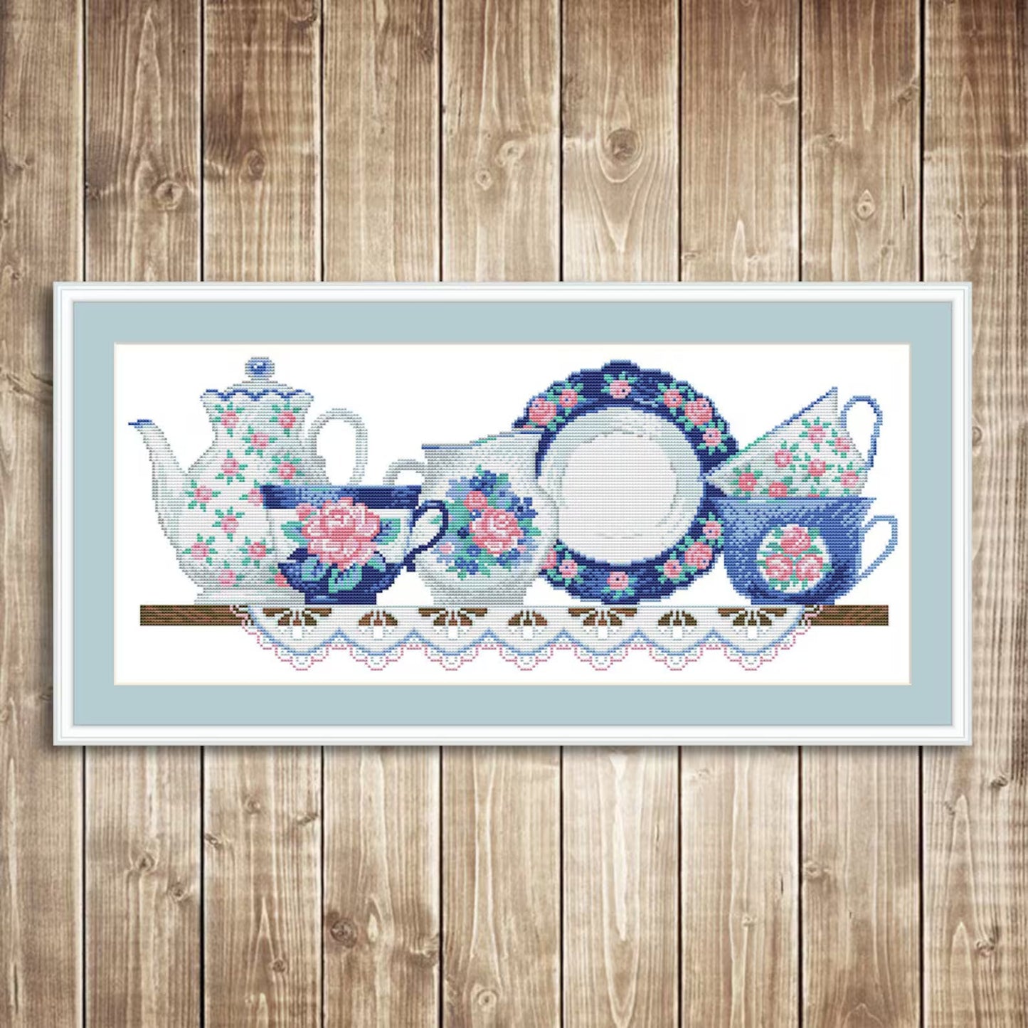 Kitchen Cross Stitch Pattern Shelf with Dishies Kitchen Still Life Modern Decor Pattern Cups Mugs Napkins Embroidery Needlepoint chart PDF