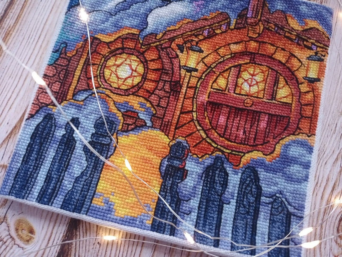 Cross Stitch Pattern "Halfling's house in winter night" DMC Needlepoint Pattern Embroidery Chart Printable PDF Instant Download