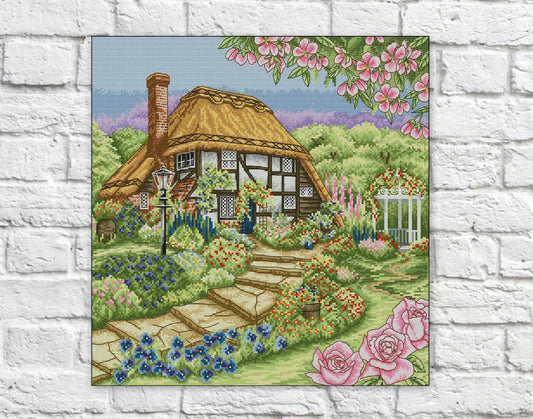 House Cross Stitch Pattern Village House Colorful Art DIY X-stitch Needlepoint Pattern Embroidery Chart Printable Instant Download PDF Decor