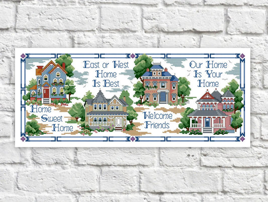 Victorian Cottage Cross Stitch Pattern Colorful Art DIY X-stitch Needlepoint Pattern Embroidery Chart Printable Instant Download PDF Design