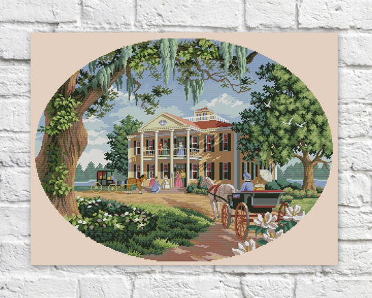 Victorian Cottage Cross Stitch Pattern House Colorful Art X-stitch Chart Needlepoint Pattern Chart Printable PDF Instant Download Design