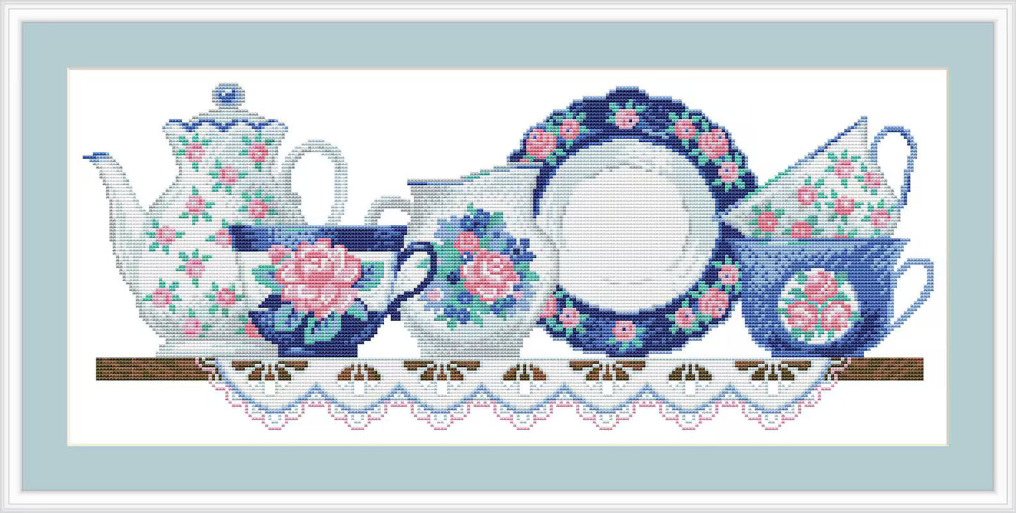 Kitchen Cross Stitch Pattern Shelf with Dishies Kitchen Still Life Modern Decor Pattern Cups Mugs Napkins Embroidery Needlepoint chart PDF