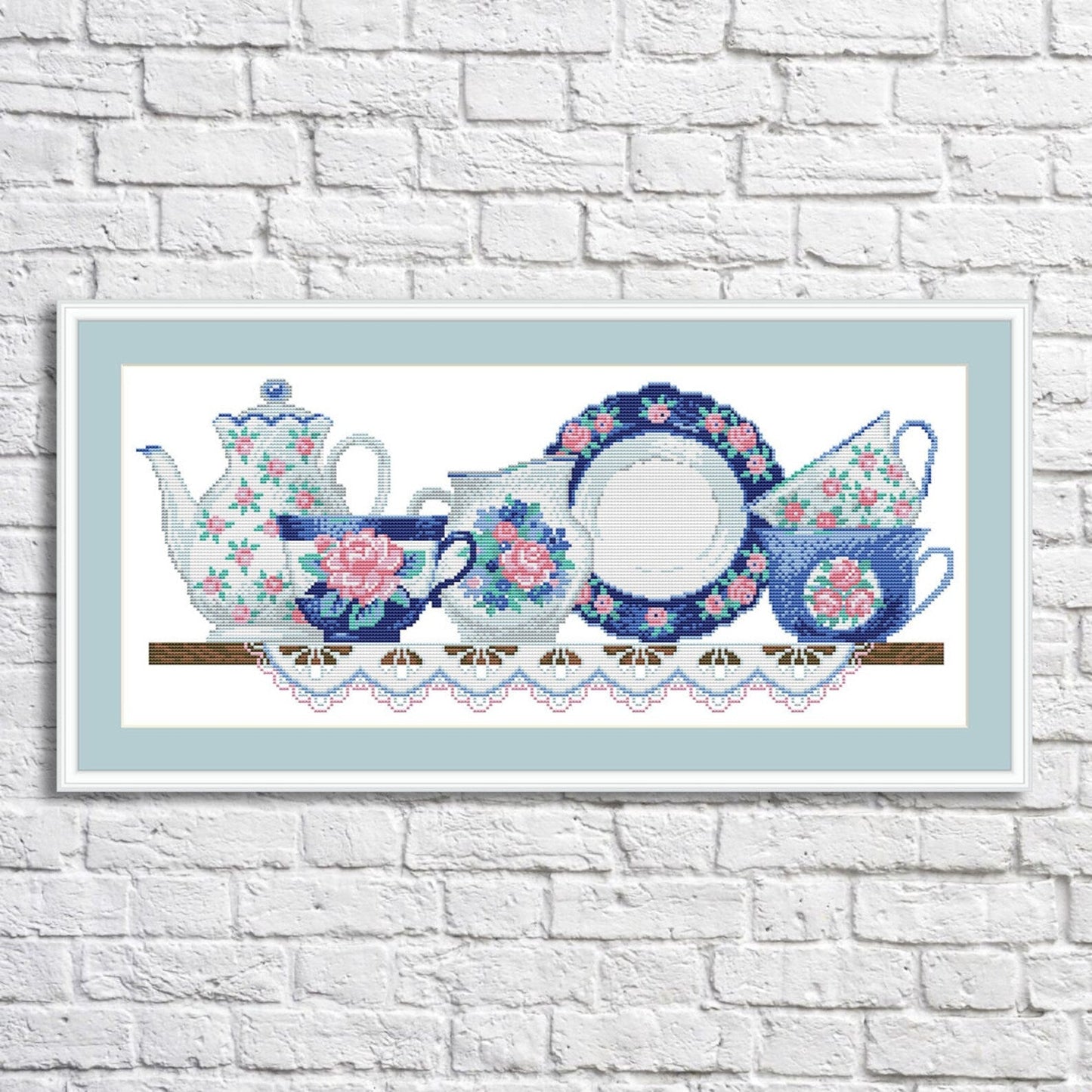 Kitchen Cross Stitch Pattern Shelf with Dishies Kitchen Still Life Modern Decor Pattern Cups Mugs Napkins Embroidery Needlepoint chart PDF