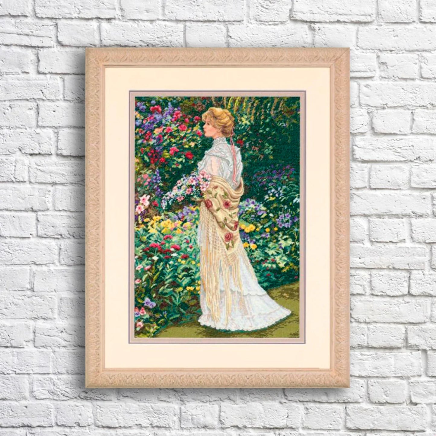 Victorian Lady Cross Stitch Pattern Digital Pattern Modern Wall Decor Flowers Pattern Woman in Garden Hand Embroidery Needlepoint chart PDF