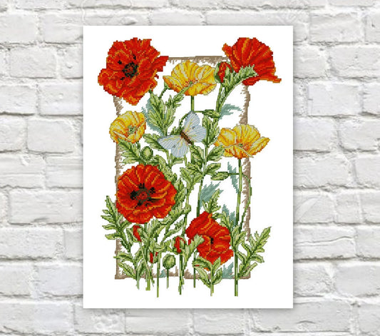 Poppy Cross Stitch Pattern Wildflowers Cross Stitch Flowers Counted PDF X-stitch Chart Needlepoint Embroidery Instant Download