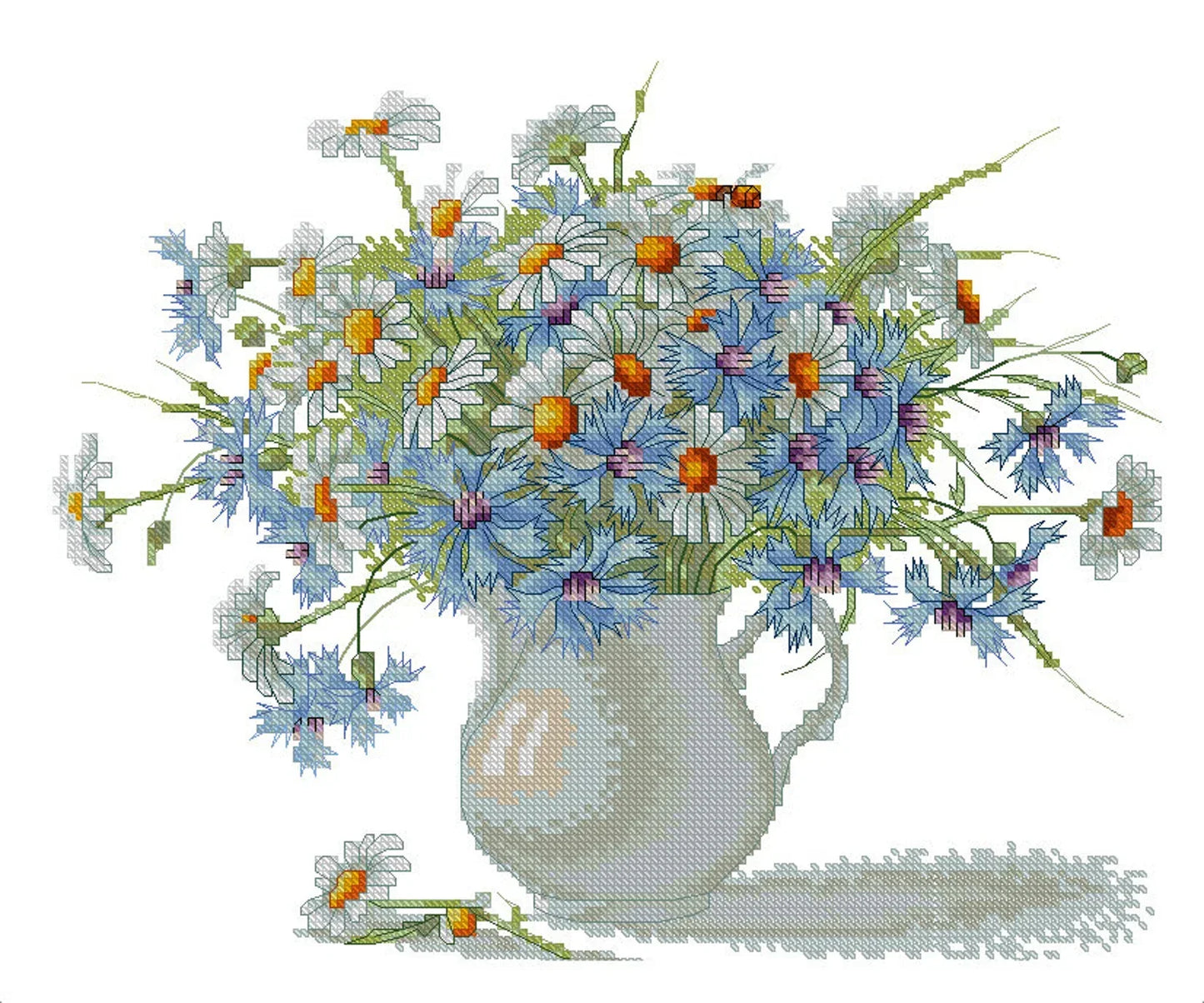 Chamomiles Cross Stitch Pattern, Wildflowers Cross Stitch, Counted Bouquet of Daisies PDF Chart Needlepoint Embroidery Instant Download