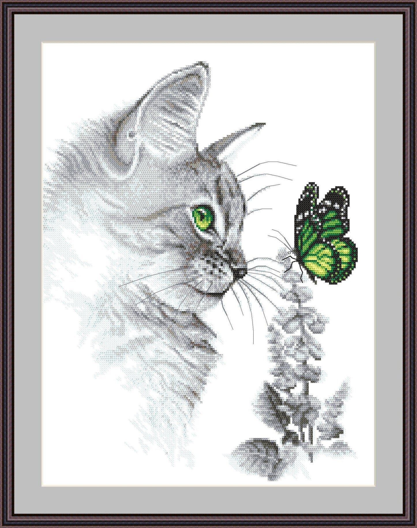 Kitten with butterfly - digital cross stitch pattern, pdf,.hks- smartphone pattern,instant download pattern.