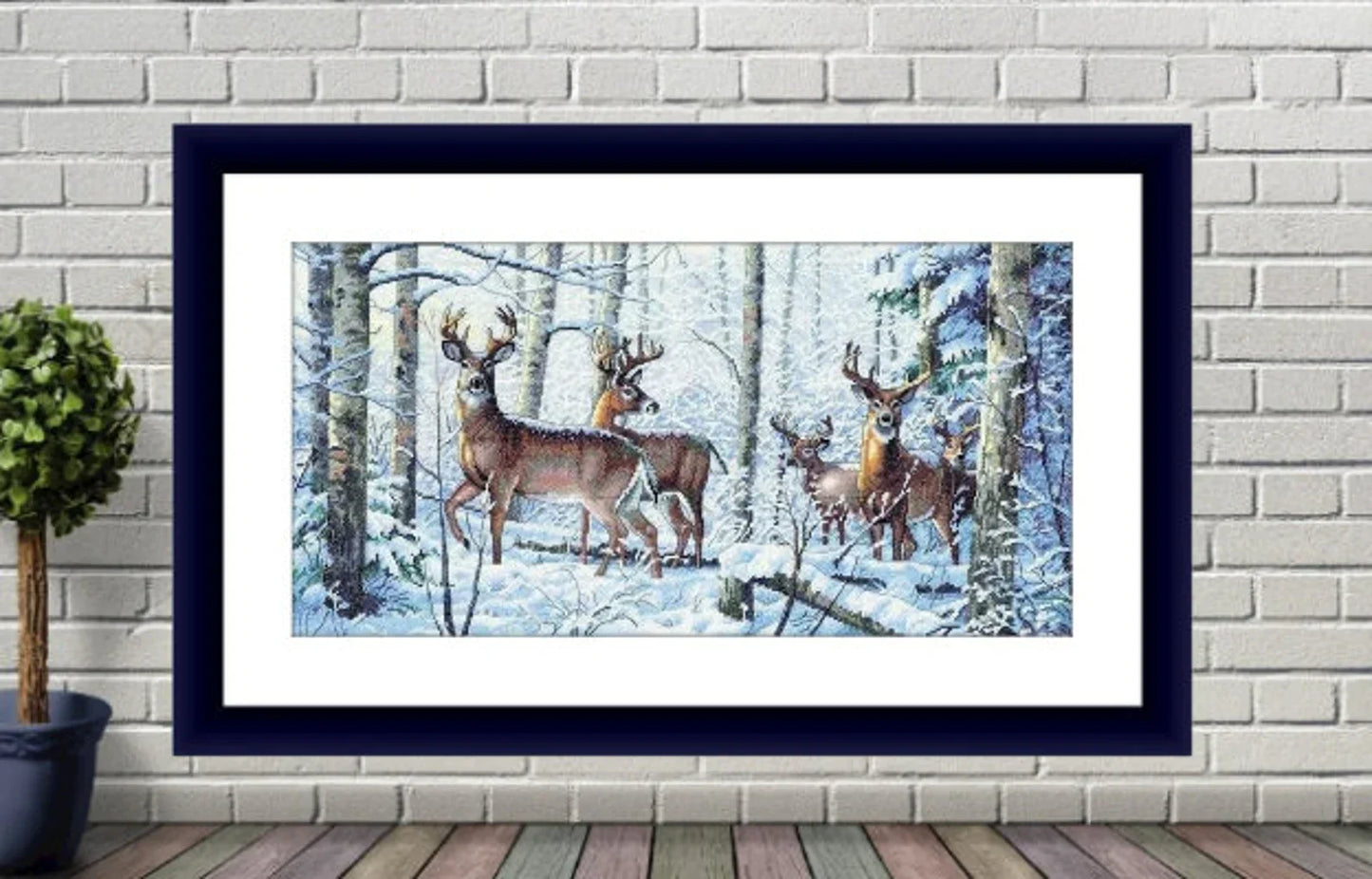 Woodland deer Counted cross stitch pattern PDF winter landscape Digital cross stitch chart woodland deer PDF cross stitch pattern