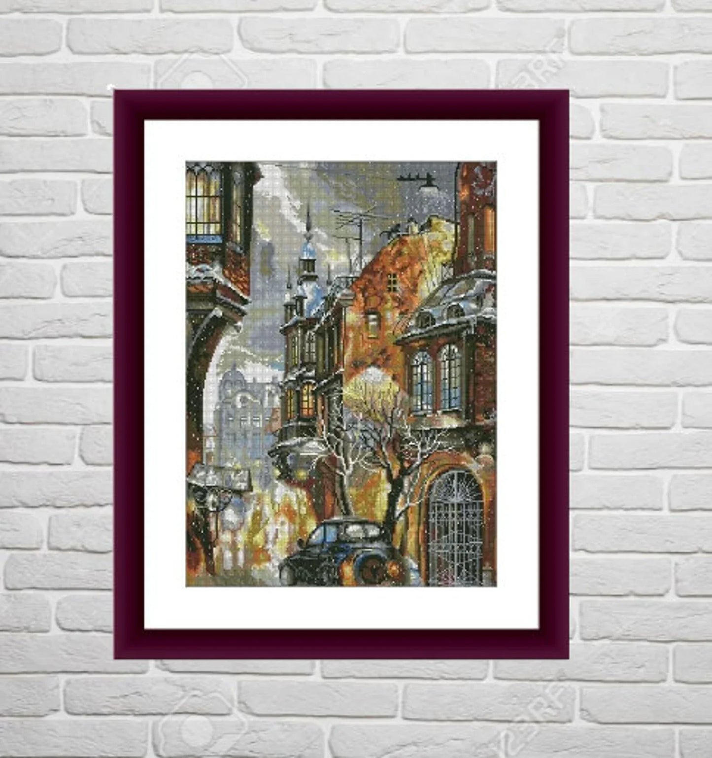 Rain in Paris city Counted cross stitch pattern pdf Paris cafe Digital xstitch chart european city cross stitch pattern instant download