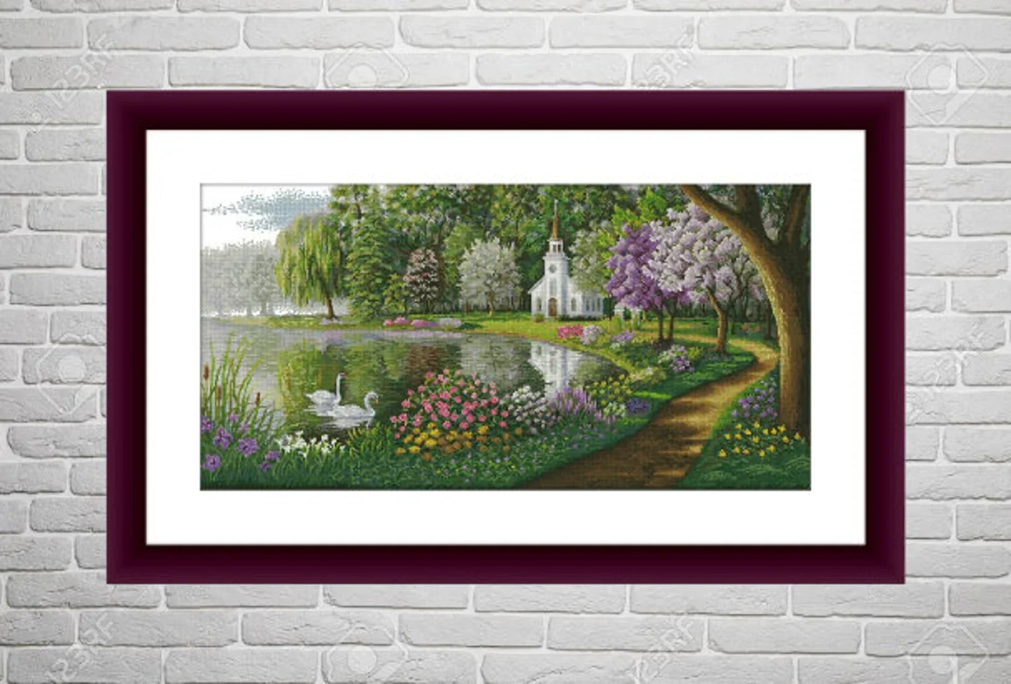 Lakeside village Counted cross stitch pdf pattern cottage Digital cross stitch chart city large cross stitch pattern instant download