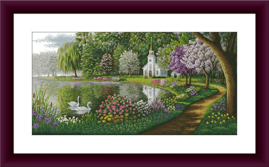 Lakeside village Counted cross stitch pdf pattern cottage Digital cross stitch chart city large cross stitch pattern instant download