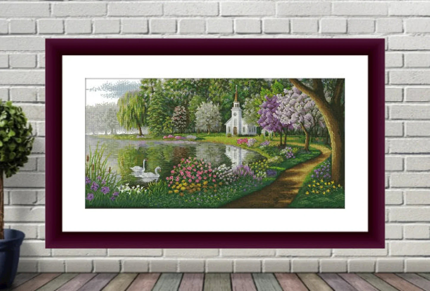 Lakeside village Counted cross stitch pdf pattern cottage Digital cross stitch chart city large cross stitch pattern instant download