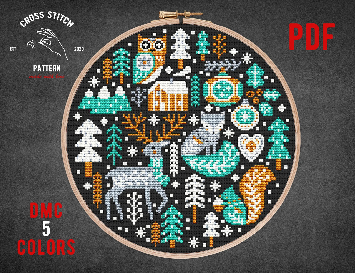 SET OF 5 Scandinavian cross stitch pattern Nordic cross stitch Advent calendar embroidery Christmas ornament Folk theme Holiday home decor