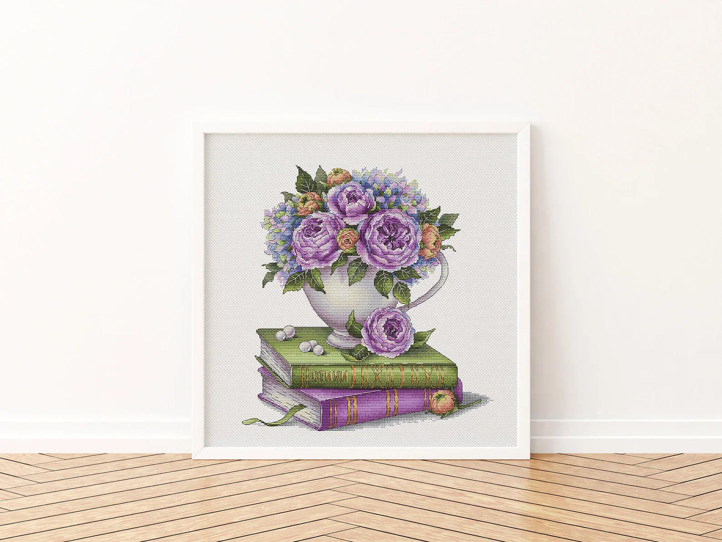 Rose Cross Stitch Pattern PDF, Book Cross Stitch Pattern, Flower Counted Cross Stitch Instant Download, Floral Bouquet, Home Decor Wall Art