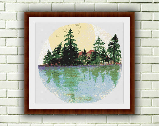 Watercolor Summer Sea Landscape Counted Cross Stitch PDF Pattern, Summer Seascape Cross Stitch Pattern, Instant Download PDF Pattern
