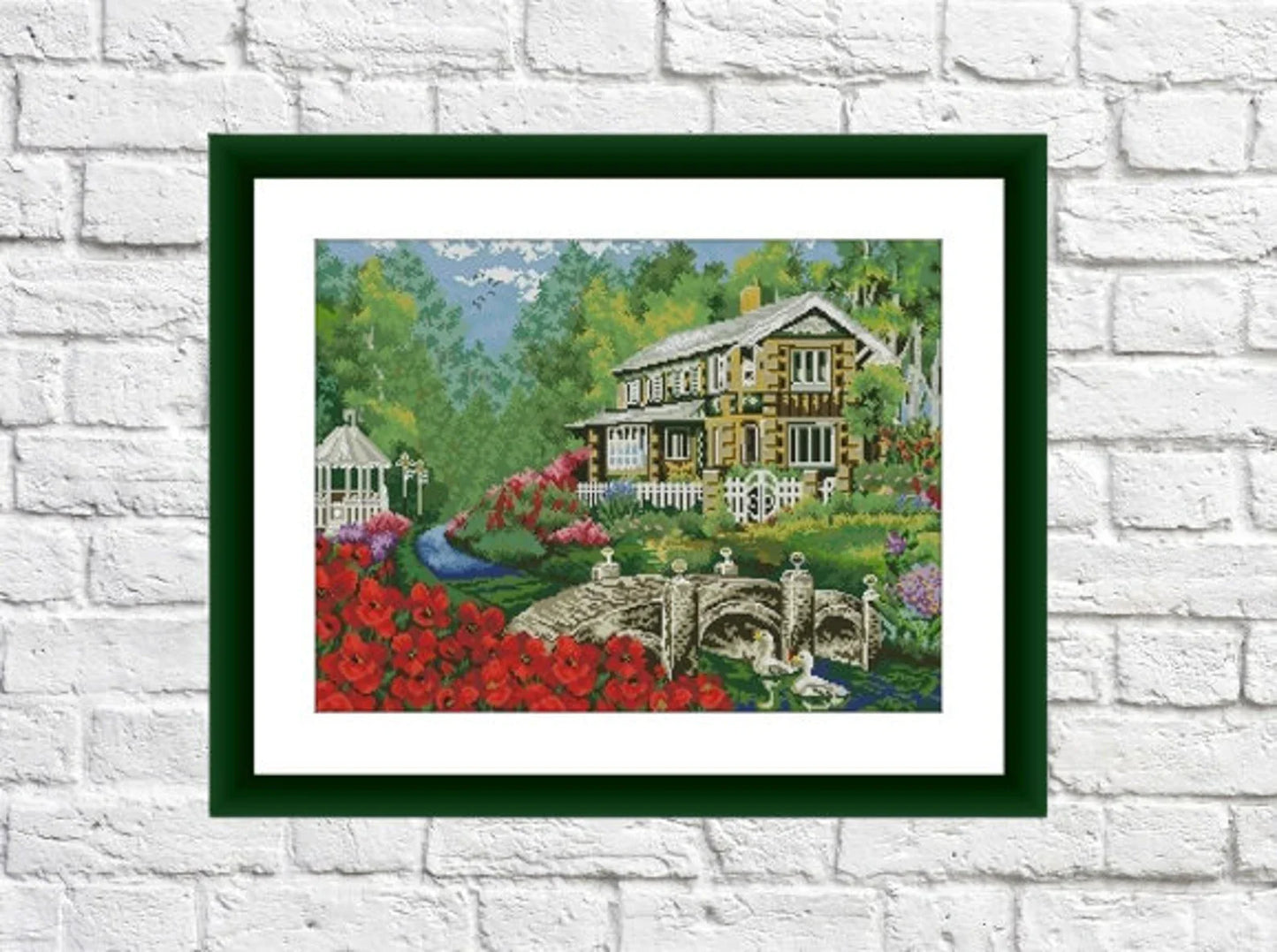 Summer cottage Counted cross stitch pdf pattern village cottage Digital cross stitch chart fall cross stitch pattern instant download