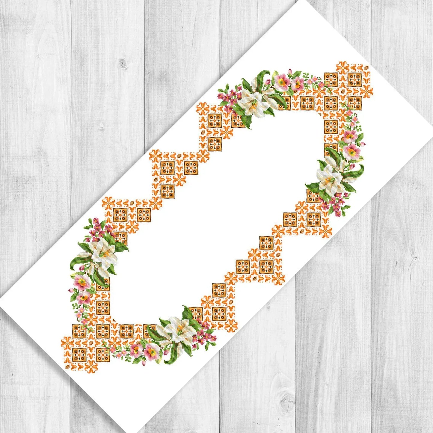 Tablecloth with lilies Cross Stitch Pattern Kitchen Table Runner Cross Stitch Pattern Kitchen Decor Hand Embroidery Ukrainian Geometric