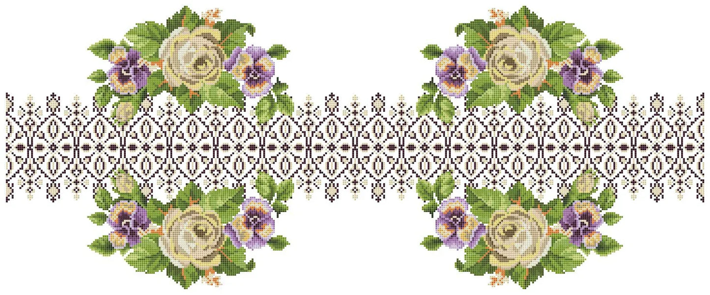 Tablecloth with roses Cross Stitch Pattern Kitchen Table Runner Cross Stitch Pattern Kitchen Decor Hand Embroidery Counted cross stitch