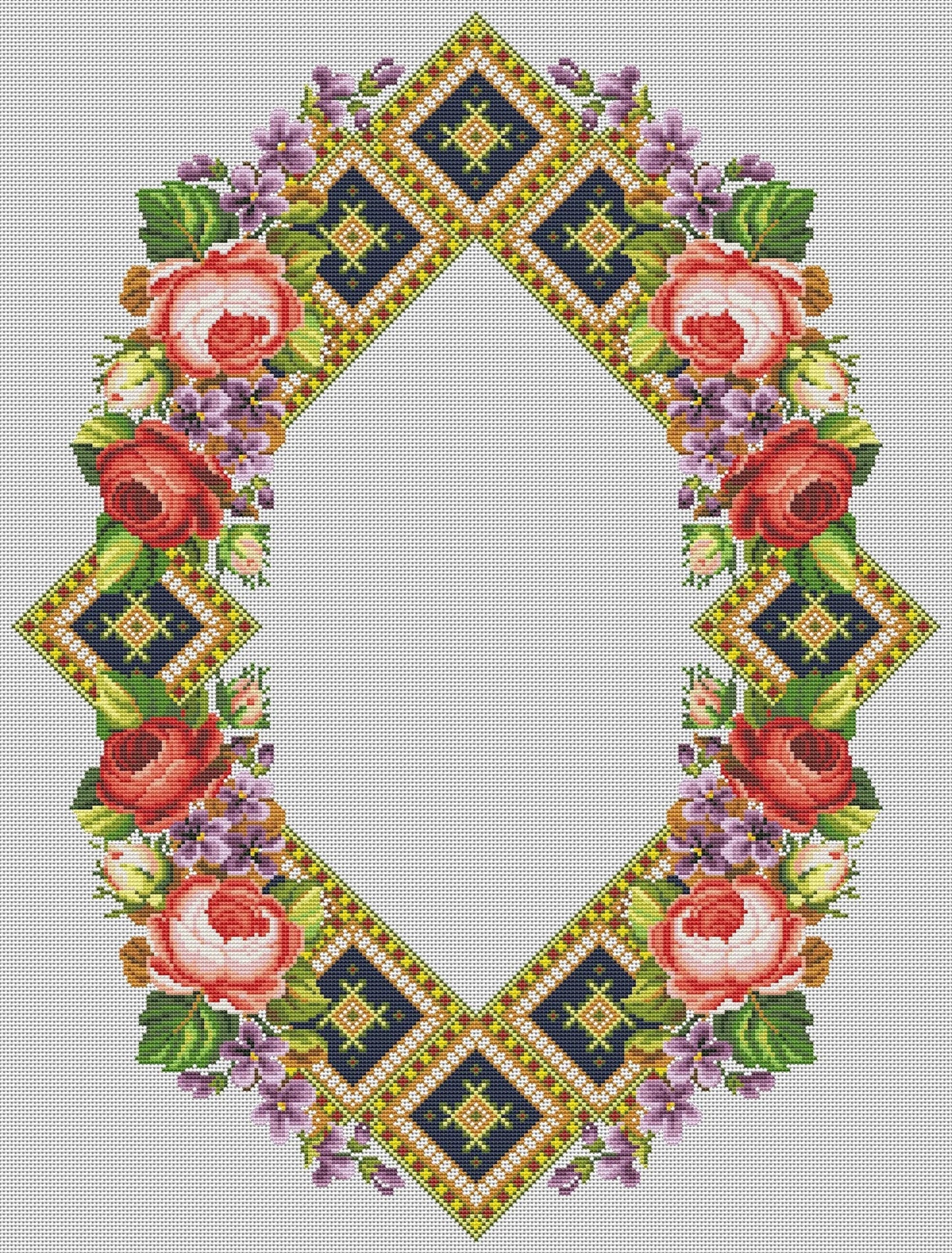 Tablecloth with red roses Cross Stitch Pattern Kitchen Table Runner Cross Stitch Pattern Kitchen Decor Hand Embroidery Counted cross stitch