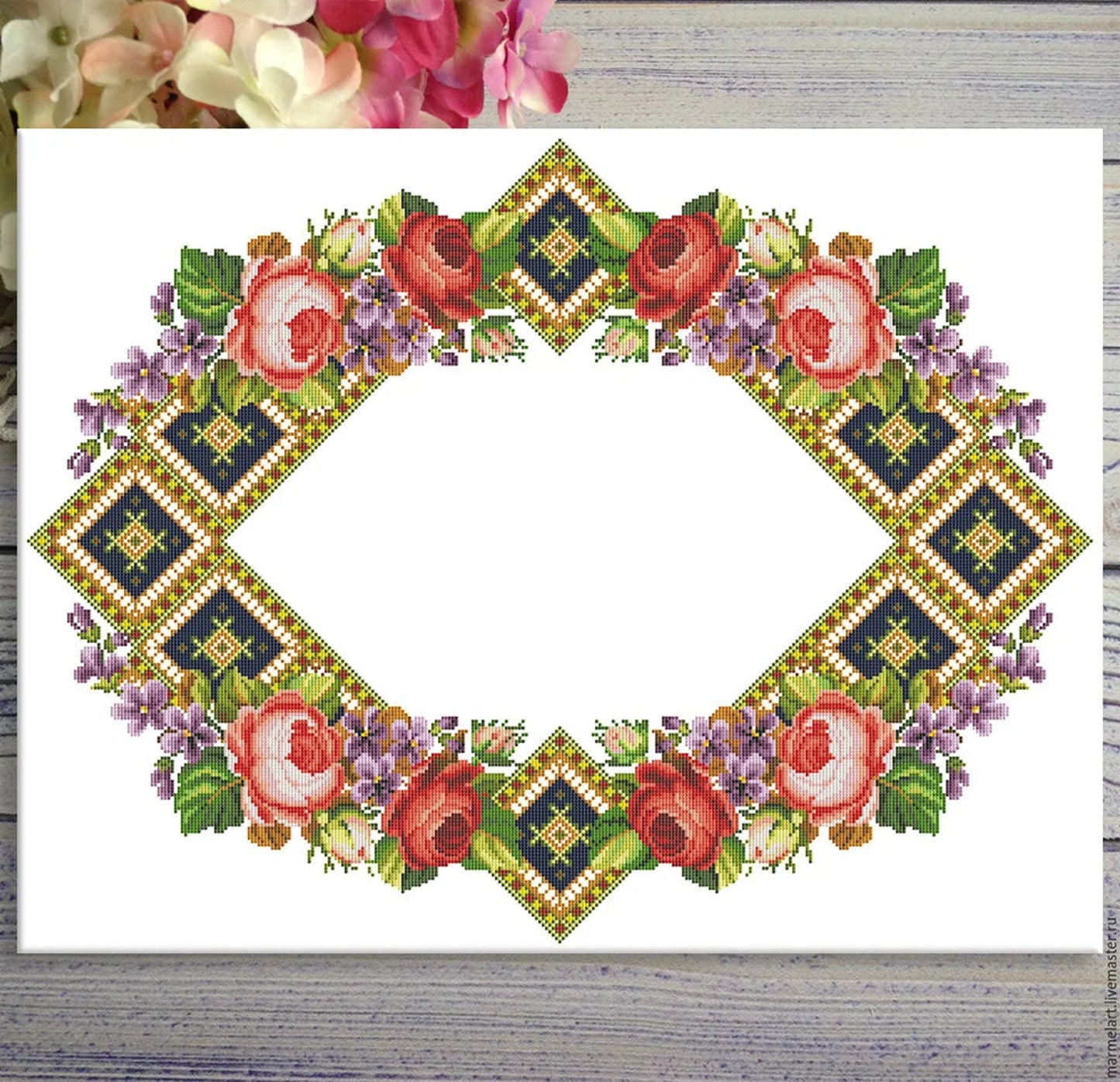 Tablecloth with red roses Cross Stitch Pattern Kitchen Table Runner Cross Stitch Pattern Kitchen Decor Hand Embroidery Counted cross stitch