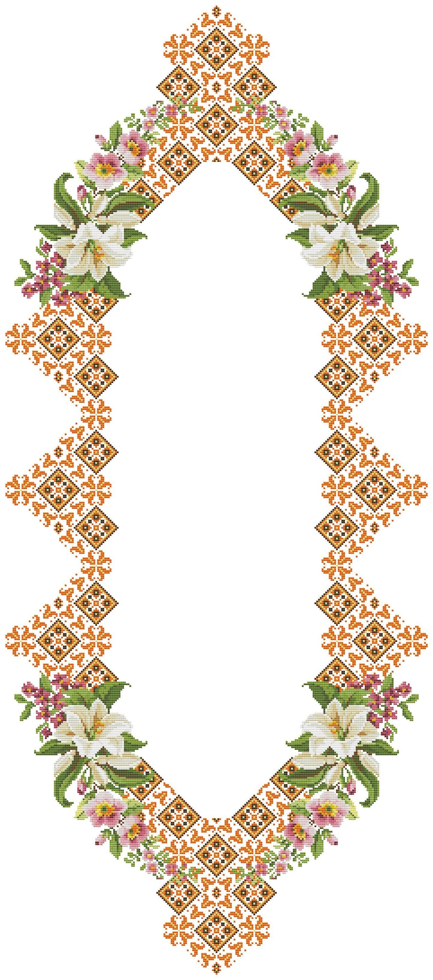 Tablecloth with lilies Cross Stitch Pattern Kitchen Table Runner Cross Stitch Pattern Kitchen Decor Hand Embroidery Ukrainian Geometric