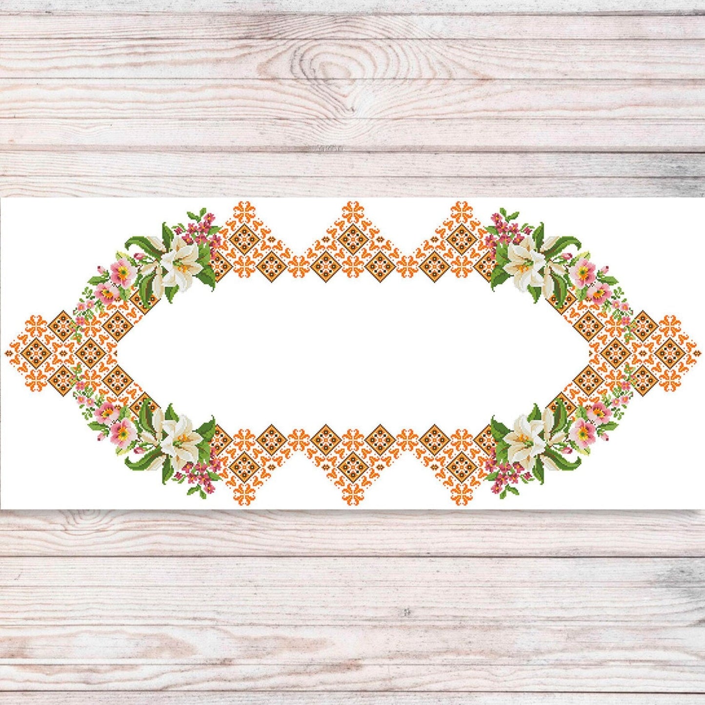 Tablecloth with lilies Cross Stitch Pattern Kitchen Table Runner Cross Stitch Pattern Kitchen Decor Hand Embroidery Ukrainian Geometric