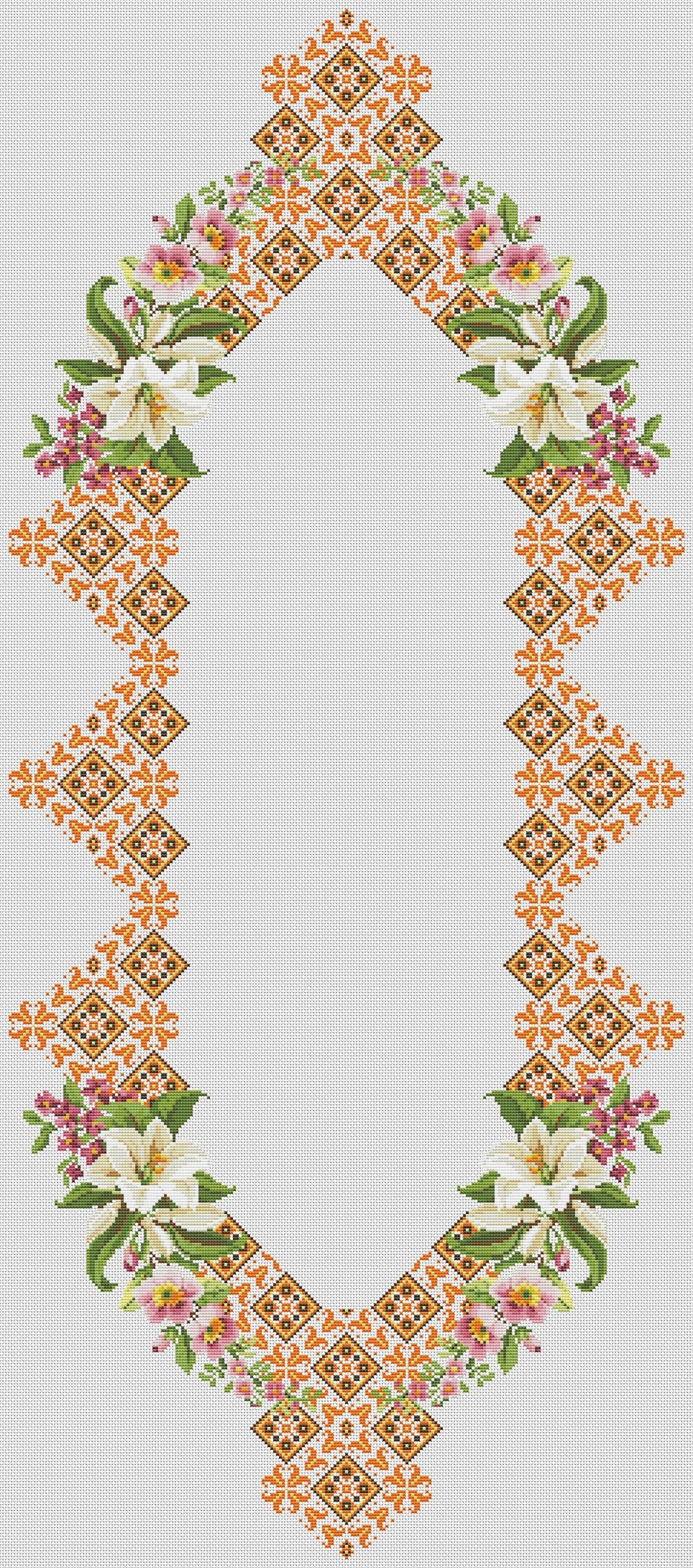 Tablecloth with lilies Cross Stitch Pattern Kitchen Table Runner Cross Stitch Pattern Kitchen Decor Hand Embroidery Ukrainian Geometric