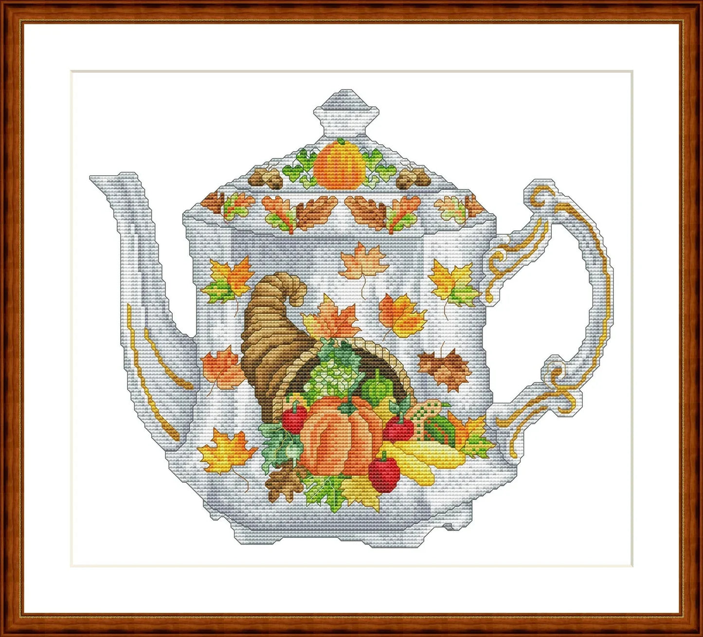 Autum Teapot Cross Stitch Pattern Cups Abstraction Kitchen Still Life Digital Modern Decor Pattern Embroidery Needlepoint Chart