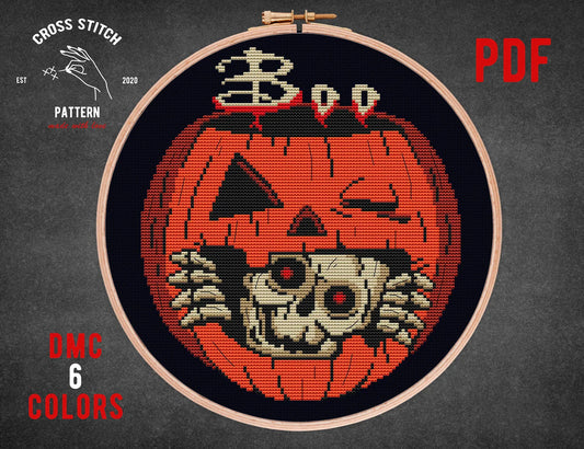 Halloween Ghost cross stitch pattern Pumpkin skeleton embroidery Spooky season cross stitch Jack o'lantern xstitch Halloween scary bat decor