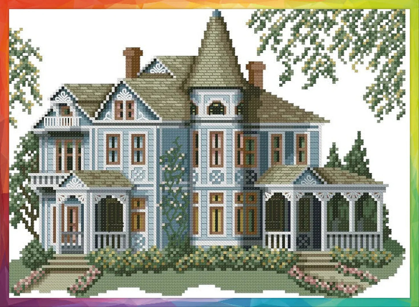 Vintage Cross Stitch Pattern Pdf - Victorian House- Morton Home, Hamilton, Missouri / Counted Vintage Pattern Embroidery / Digital Download