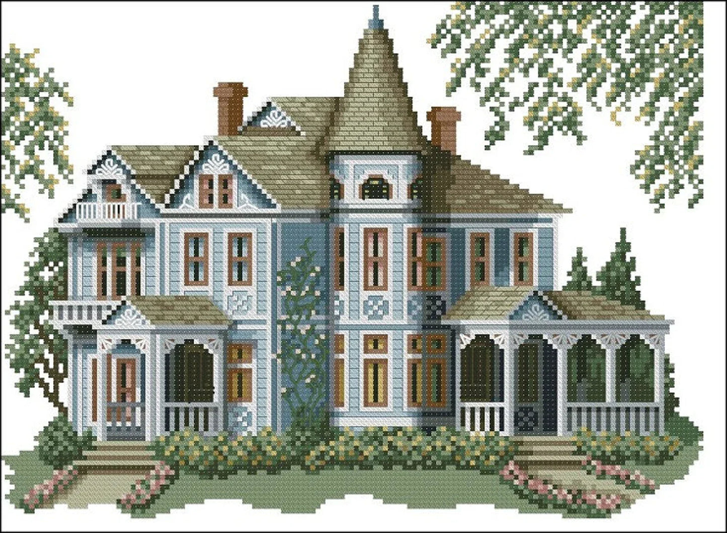 Vintage Cross Stitch Pattern Pdf - Victorian House- Morton Home, Hamilton, Missouri / Counted Vintage Pattern Embroidery / Digital Download